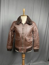Schott Vintage Herren Braun Leder Fellkragen Flieger Bomber Jacke Größe M