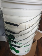 5 Honigeimer 25 Kg, Weiss, mit Deckel, für Honigernte und Honiglagern, gebraucht