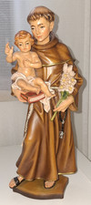 Holzfigur geschnitzt, Hl., heiliger Antonius mit Kind, 30 cm, Handarbeit, TOP86K