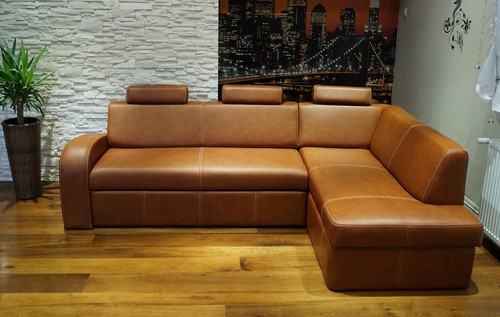 Braun echtleder ecksofa mit - echtleder,