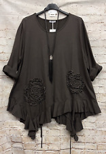Moonshine F. Tunika Shirt Blumen Volants Lagenlook Übergröße 46 48 50 Neu braun