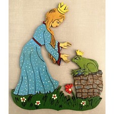 1960er Schöne Froschkönig-Prinzessin mit Brunnen 20cm DDR Kinderzimmer-Deko RAR