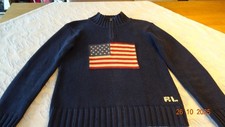 POLO RALPH LAUREN Damen Pullover, Gr. M, blau mit Flagge, Baumwolle