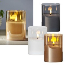 LED Windlicht Echtwachs-Kerze im Glas "3D FLAMME" 12,5 x 8,5 mit Timer flackernd