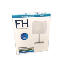 Fischer Honsel Tischleuchte Bozen nickelfarben matt Stoffschirm weiß Chintz L: