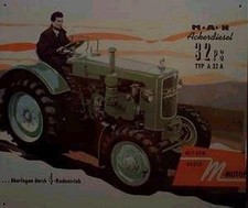 Altes Reklame Blechschild Oldtimer Traktor MAN A32 Acker Diesel