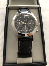 GFF Quartz Chronograph Herrenuhr  mit Genuine-Leder Schwarz — ni getr., Batt neu