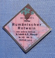 altes kleines Flaschenetikett Kaufladen Puppenstube 1939er Rumänischer Rotwein