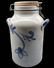 Vintage Original Gerzit Gerz Steinzeug-Vorratsgefäß mit Holzdeckel – Handbemalt,