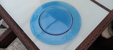Großer Glas Teller Platzteller Dekoteller blau Durchmesser ca. 38 cm