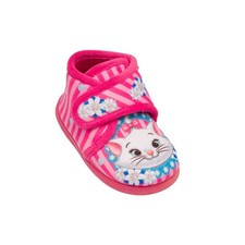 Flyke Mädchen Hausschuh mit Klettverschluss aus weichem Stoff fuchsia Kätzchendruck
