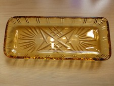 Vintage Glas Kammschale Schmuckschale Bernsteinfarben Pressglas Geschliffen