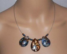 Halsreif  3 Tropfen Jaspis Anhänger blau gold mehrfarbig Hämatit  Blau 491o