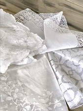 Antik 4x Taschentuch Taschentücher Stickerei weiß Batist Spitze elegant bestickt