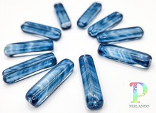 10 böhmische Glas Perlen Stäbchen 24 mm rund blau weiß aus Neu Gablonz #05405