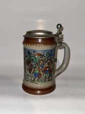 Bierkrug mit Zinndeckel Porzellan Alt Bierkrug