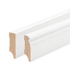 Massivholz-Sockelleisten I Berlin o. Weimar Profil I Fichte weiß foliert I 60mm