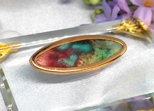 Brosche Seidenmalerei Goldton