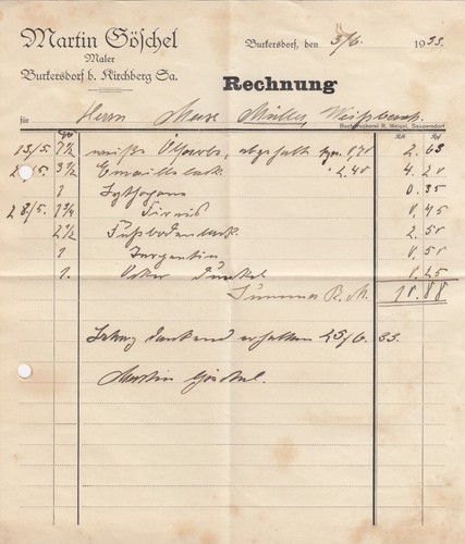 Burkersdorf rechnung 1933 - burkersdorf,,