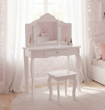 Kinder Schminktisch Frisiertisch 3 Spiegel Hocker Set Mädchen Holz COSTWAY