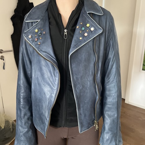 Lederjacke bikerjacke blau - lederjacke,