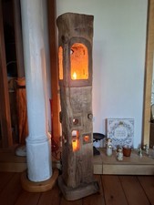 Stehlampe - LED-108 cm Altholz Skulptur Dekosäule Stele Eichenbalken Holzbalken