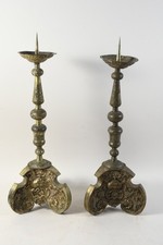 C25U65- Paar Barock Altarleuchter Kerzenleuchter reliefiert graviert 18./19.Jh