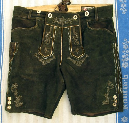 Bestickte braune lederhose - bestickte,