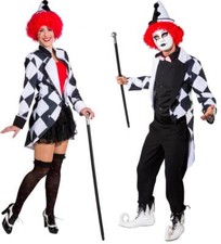 Clown Pierrot Frack Harlekin Kostüm Jacke Weste Mantel Kasper Kleid Hose Melone