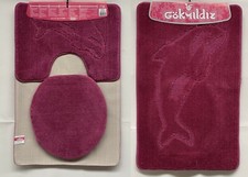 Badgarnitur Badteppich Badezimmergarnitur 3-Teilig 85 x 55 cm Violet mit ausschn