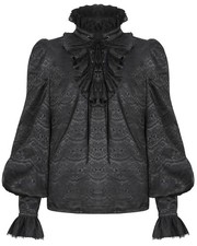 Devil Fashion Herren Gothic Aristicrat Schnür Rüschen Poet Hemd - Schwarz Jacquard