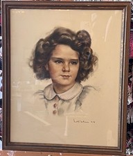 Grafik Porträt Mädchen Handsigniert und datiert 1940 Gerahmt hinter Glas