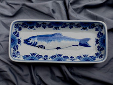 Delfter Blau Fisch-/Servierplatte Hering  Royal Blau Koninklijke Porcelaine Fles
