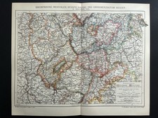 antike historische Landkarte: Rheinprovinz, Westfalen, Hessen-Nassau südl. Teil