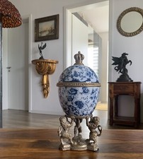 Porzellan Dose Löwen Bronze