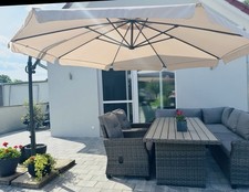 Ampelschirm , Inkl. Ständer mit 4 Steinplatten, 350cm Durchmesser, Beige