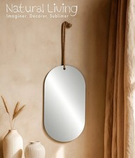 Wandspiegel Rustikal mit Seil Hängespiegel Oval Dekorativ 60 cm