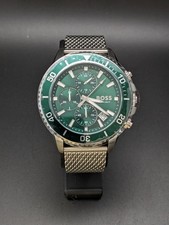 BOSS 1513905 Admiral Chronograph Herrenuhr Armbanduhr Quarz 45 mm silber/ grün