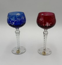 2x Dresden Kristall Weinglas 19,5 cm blau und Rot Überfang Römer #KA195