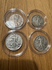 4 Münzen Half Dollar Walking Liberty Silber 900 3x 1943 und 1x 1946
