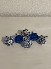möbelknopf  groß , Keramik und Glas, Set  6 Stück, Blau