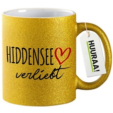 Glitzer-Kaffeetasse Hiddensee verliebt Geschenkidee Souvenir Präsent Wichtelgesc