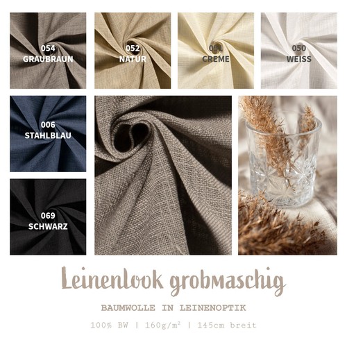 Leinenlook uni baumwollstoff - leinenlook,