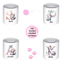 Bedruckte Spardose für Kinder Katzen Personalisiert mit Namen  Geschenk