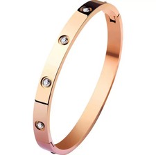 Armband Edelstahl Zirkonia Steine Rund Farbe Rotgold