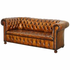 SELTEN UM 1900 HANDGEFÄRBT KOMPLETT RESTAURIERT WHISKY BRAUN LEDER CHESTERFIELD SOFA