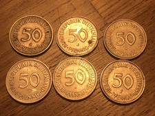 6 x 50 Pfennig Münzen BRD 1970J 1981F 1982J 1983J 1989D 1990J guter Zustand