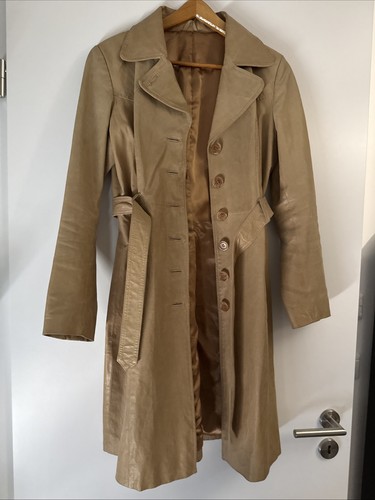 Vintage leder trenchcoat beige - vintage,