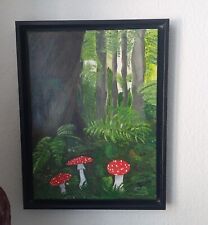  Acryl Bild Gemälde Wald,Fliegenpilze, Malerei Kunst UNIKAT Art HANDGEMALT 30x40