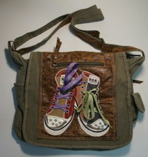 Sehr Robuste Damen Tasche Zeltstoff Wildleder, ca. 30 cm x 30 cm, Olivgrün